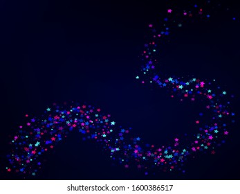Bright festive falling confetti. Decorative design elements. Vector illustration. EPS10. Blue and red beautiful modern abstract texture on dark background.