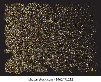 Bright festive falling confetti. Fresh element for your design. Vector illustration backdrop. Gold beautiful shiny abstract textures on black background.