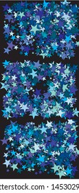 Bright festive falling confetti. Graphic cosmic glitter elements for your design. Vector illustration space. Blue set of invitation templates, background images, posters or greeting cards.