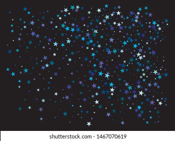 Bright festive falling confetti. Stylish glitter design's elements. Vector illustration surprise. Blue beautiful modern abstract texture on black background.