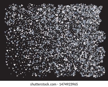 Bright festive falling confetti. Stylish design's elements. Vector illustration object. Silver beautiful modern abstract texture on black background.