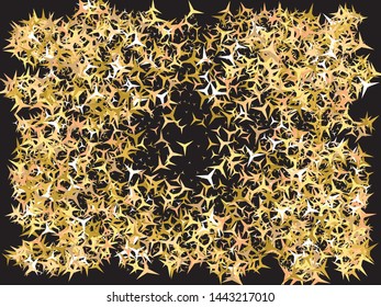 Bright festive falling confetti. Unusual glitter design's elements. Vector illustration flyer. Gold beautiful modern abstract texture on black background.