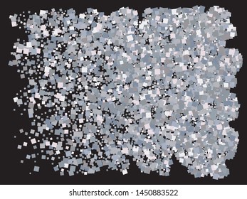 Bright festive falling confetti. Vector illustration surprise. Unusual element of design. Silver beautiful shiny abstract textures on black background.