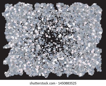 Bright festive falling confetti. Vector illustration art. Unusual element of design. Silver beautiful shiny abstract textures on black background.