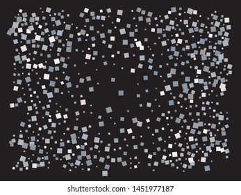 Bright festive falling confetti. Vector illustration art. Magic element of design. Silver beautiful shiny abstract textures on black background.