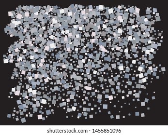 Bright festive falling confetti. Vector illustration art. Vintage element of design. Silver beautiful shiny abstract textures on black background.