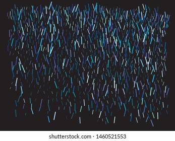 Bright festive falling confetti. Vector illustration art. Graphic element of design. Blue beautiful shiny abstract texture on black background.