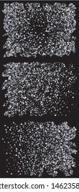 Bright festive falling confetti. Vector illustration. Unusual design's elements. Silver set of beautiful modern abstract textures on black background.