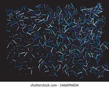 Bright festive falling confetti. Vector illustration vintage. Vibrant element of design. Blue beautiful shiny abstract texture on black background.