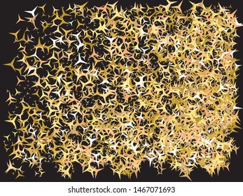 Bright festive falling confetti. Vector illustration vintage. Decorative glitter design's elements. Gold beautiful modern abstract texture on black background.