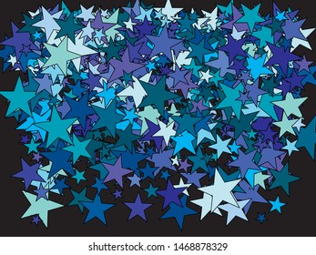 Bright festive falling confetti. Vector illustration layout. Vibrant glitter design's elements. Blue beautiful modern abstract texture on black background.