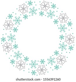 Bright festive frame with colored snowflakes. Isolated on white. Vector illustration for Christmas and New Year