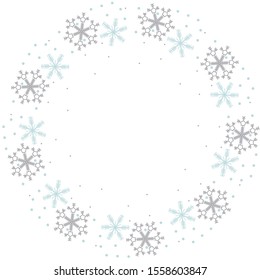 Bright festive frame with colored snowflakes. Isolated on white. Vector illustration for Christmas and New Year
