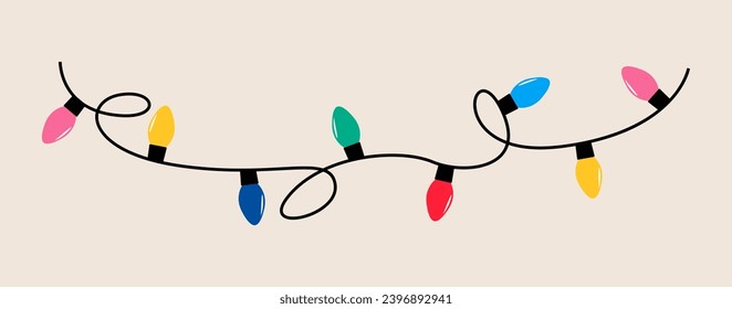Bright festive garland with multi-colored lights. Colorful vector illustration
