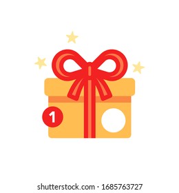 Bright festive gift box icon with notification