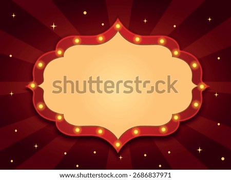 A bright, festive, glowing beige and red vector sign with stars and space for text. Perfect for celebrating victories, badges, awards, competitions, circus performances, shows, and holidays