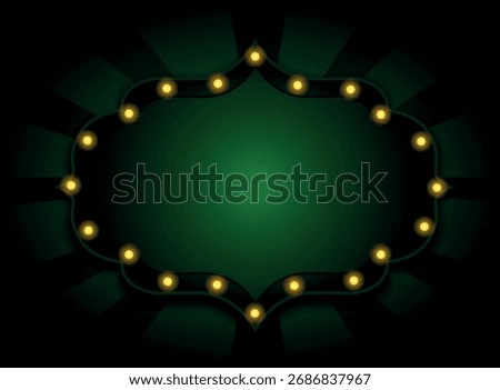 A bright, festive, glowing green emerald vector sign with stars and space for text. Perfect for celebrating victories, badges, awards, competitions, circus performances, shows, and holidays