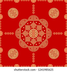 Bright, festive holiday seamless pattern in chinese style. For printing, textiles, wrapping paper, etc. Vector.