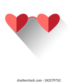 bright festive illustration of red heart-shaped glasses with shadows 