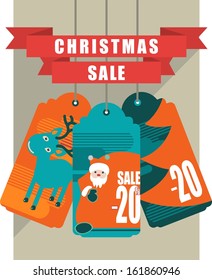 bright festive labels with price tags and attributes holiday discounts as a percentage
