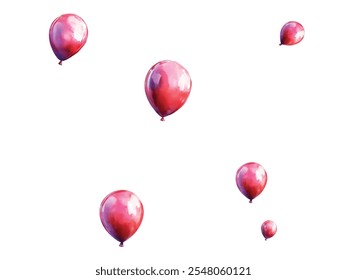 Bright and festive red balloons floating against a white background, perfect for celebrations, parties, and joyful events. Ideal for adding a touch of cheer and fun to any project.