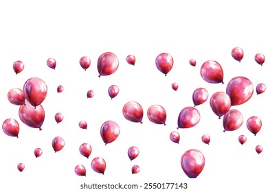 Bright and festive red balloons floating against a white background, perfect for celebrations, parties, and joyful events. Ideal for adding a touch of cheer and fun to any project.
