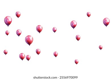 Bright and festive red balloons floating against a white background, perfect for celebrations, parties, and joyful events. Ideal for adding a touch of cheer and fun to any project.