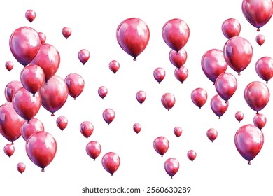 Bright and festive red balloons floating against a white background, perfect for celebrations, parties, and joyful events. Ideal for adding a touch of cheer and fun to any project.