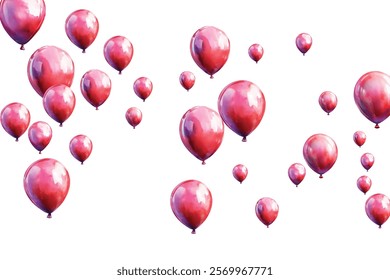 Bright and festive red balloons floating against a white background, perfect for celebrations, parties, and joyful events. Ideal for adding a touch of cheer and fun to any project.