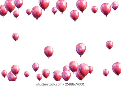 Bright and festive red balloons floating against a white background, perfect for celebrations, parties, and joyful events. Ideal for adding a touch of cheer and fun to any project.