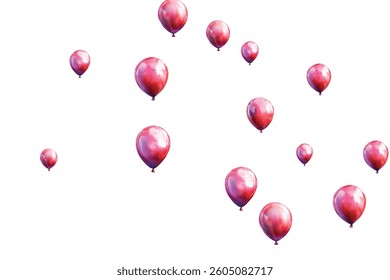 Bright and festive red balloons floating against a white background, perfect for celebrations, parties, and joyful events. Ideal for adding a touch of cheer and fun to any project.