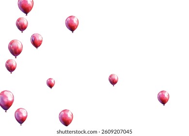 Bright and festive red balloons floating against a white background, perfect for celebrations, parties, and joyful events. Ideal for adding a touch of cheer and fun to any project.