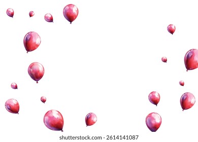 Bright and festive red balloons floating against a white background, perfect for celebrations, parties, and joyful events. Ideal for adding a touch of cheer and fun to any project.