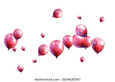 Bright and festive red balloons floating against a white background, perfect for celebrations, parties, and joyful events. Ideal for adding a touch of cheer and fun to any project.