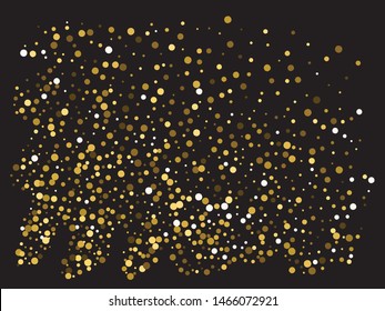 Bright festive round confetti. Vector illustration vintage. Stylish element of your design. Gold beautiful shiny abstract texture on black background.