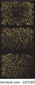 Bright festive round confetti. Vector illustration object. Random element of design. Gold set of beautiful shiny abstract textures on black background.