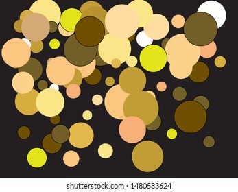 Bright festive round confetti. Vector illustration vintage. Fashionable element of your design. Gold beautiful shiny abstract texture on black background.