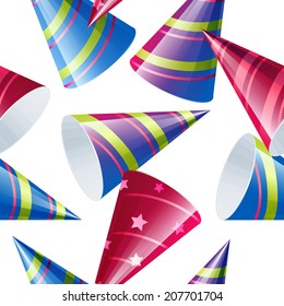 Bright festive seamless pattern with funny colored caps. Vector illustration