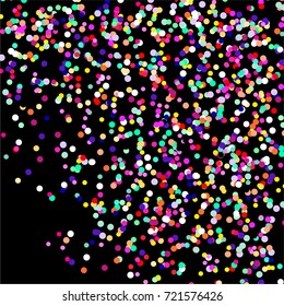 Bright festive set background with confetti of geometric elements in a Memphis style. Colored postcard.