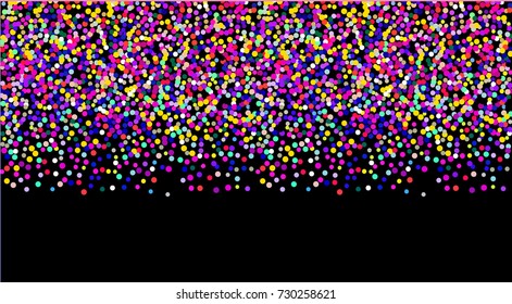 Bright festive set background with confetti of geometric elements in a Memphis style. Colored postcard.