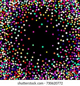 Bright festive set background with confetti of geometric elements in a Memphis style. Colored postcard.