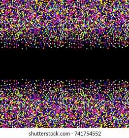Bright festive set background with confetti of geometric elements in a Memphis style. Colored postcard.