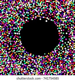 Bright festive set background with confetti of geometric elements in a Memphis style. Colored postcard.