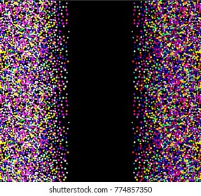 Bright festive set background with confetti of geometric elements in a Memphis style. Colored postcard.