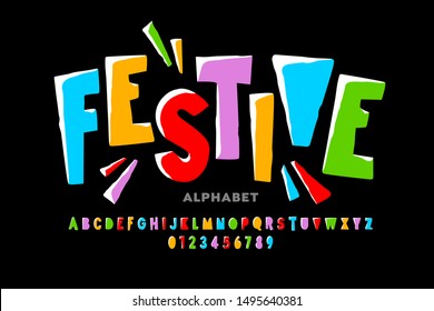 Bright Festive Style Font Design, Alphabet Letters And Numbers, Vector Illustration