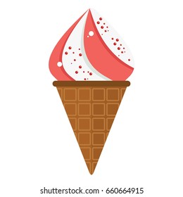 Bright and festive, tasty ice cream isolated on white background. Flat vector cartoon illustration for postcards, stickers, prints, posters, decorations, labels, cloth.