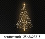 Bright festive tree made of glowing bokeh and glitter. Abstract light christmas tree with shimmering light reflections. eps10