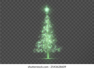 Bright festive tree made of glowing bokeh and glitter. Abstract light christmas tree with shimmering light reflections. eps10