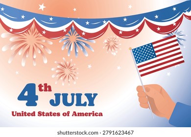 A bright and festive vector illustration celebrating the 4th of July, the Independence Day of the United States.