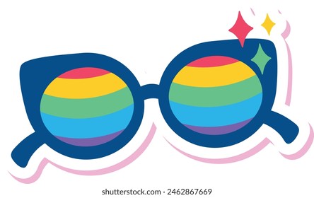 Bright and festive vector illustration of sunglasses with rainbow-colored lenses, symbolizing LGBTQ+ pride and diversity